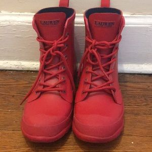 Ralph Lauren Lace up Rain boots in Red